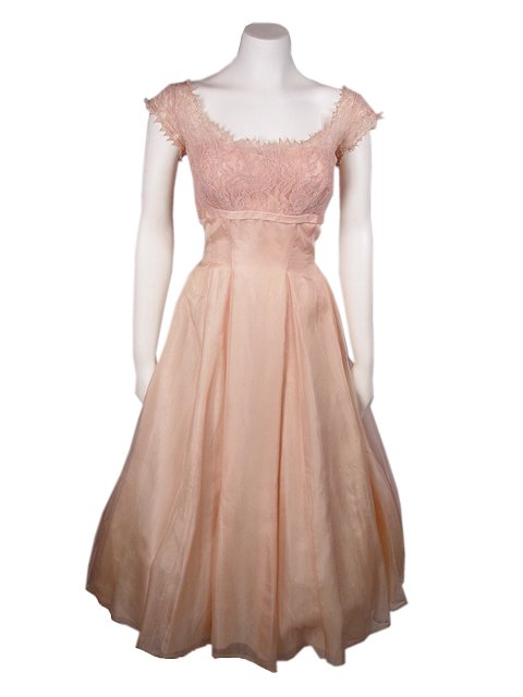 PINK ORGANZA VINTAGE PARTY DRESS 1940'S KAY SELIG PINK ORGANZA VINTAGE PARTY DRESS 1940'S KAY SELIG
