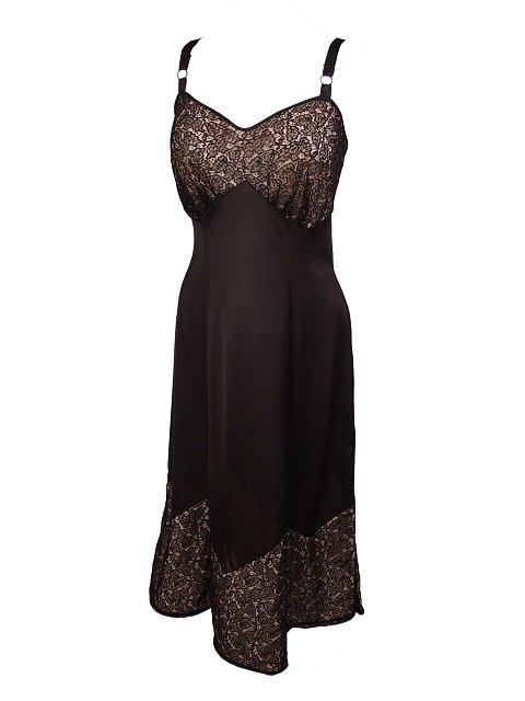 BLACK NYLON SLIP PEEKABOO LACE 1940'S BLACK NYLON SLIP PEEKABOO LACE 1940'S